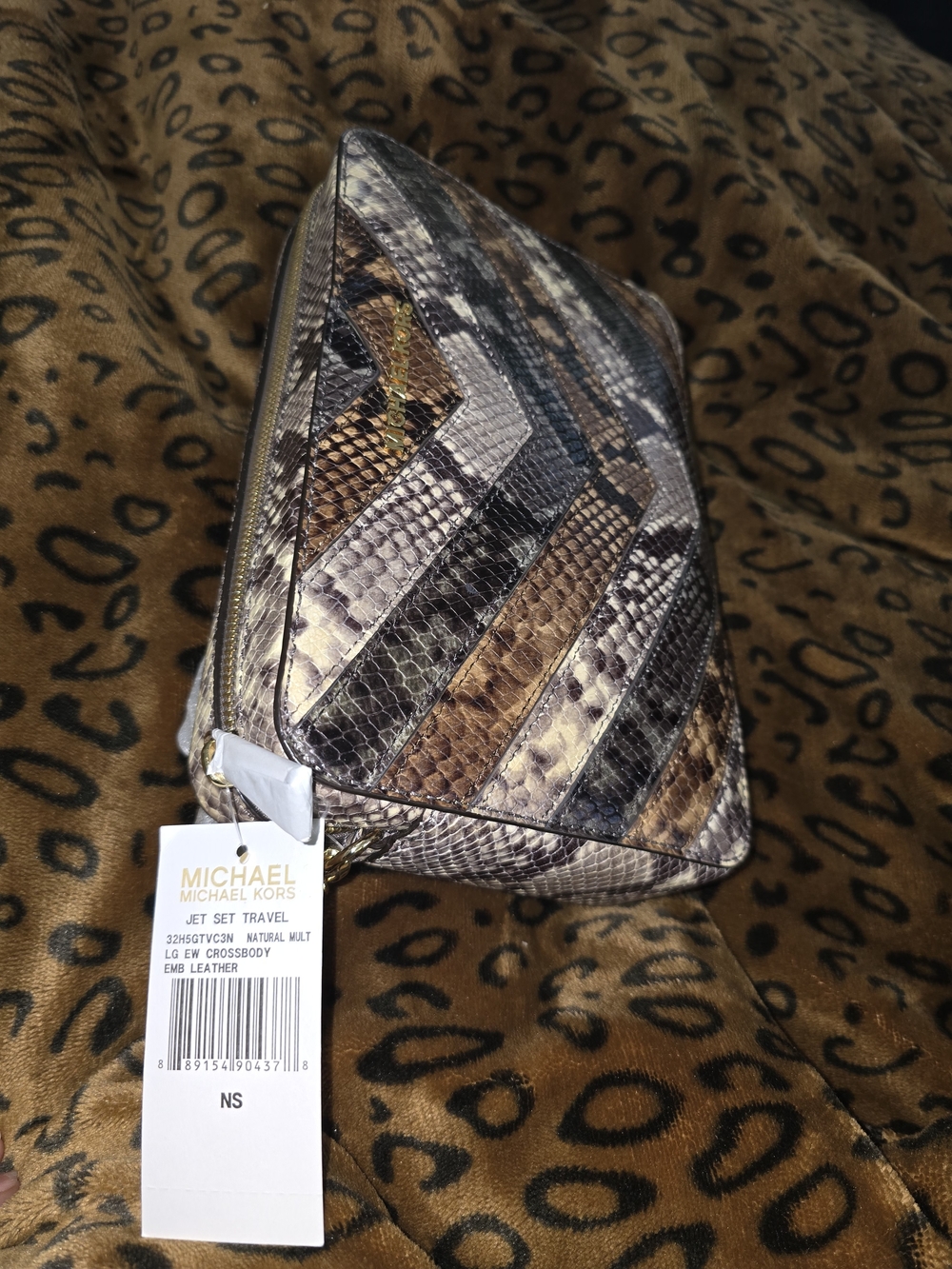 Michael Kors Snake-Print Chevron Crossbody Bag - Picture 3 of 7